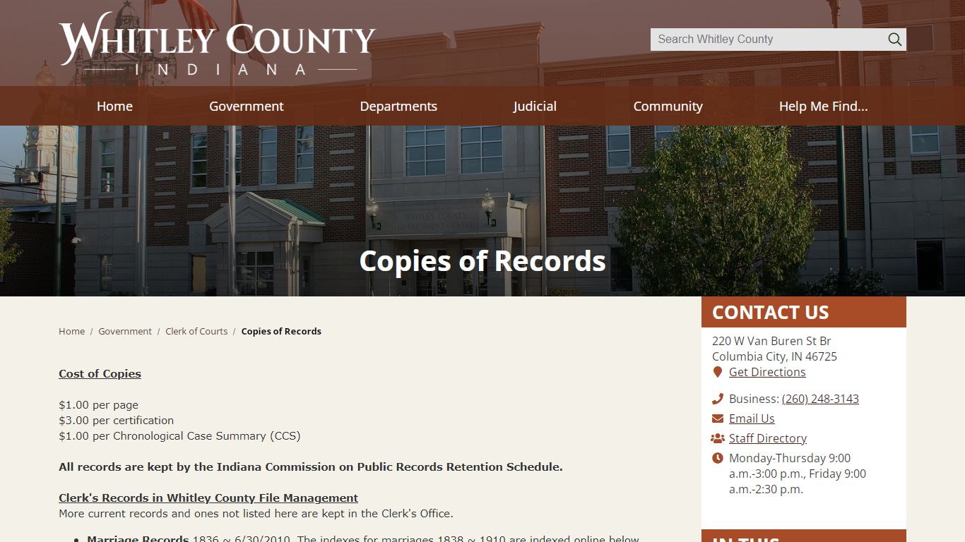 Copies of Records / Whitley County, Indiana