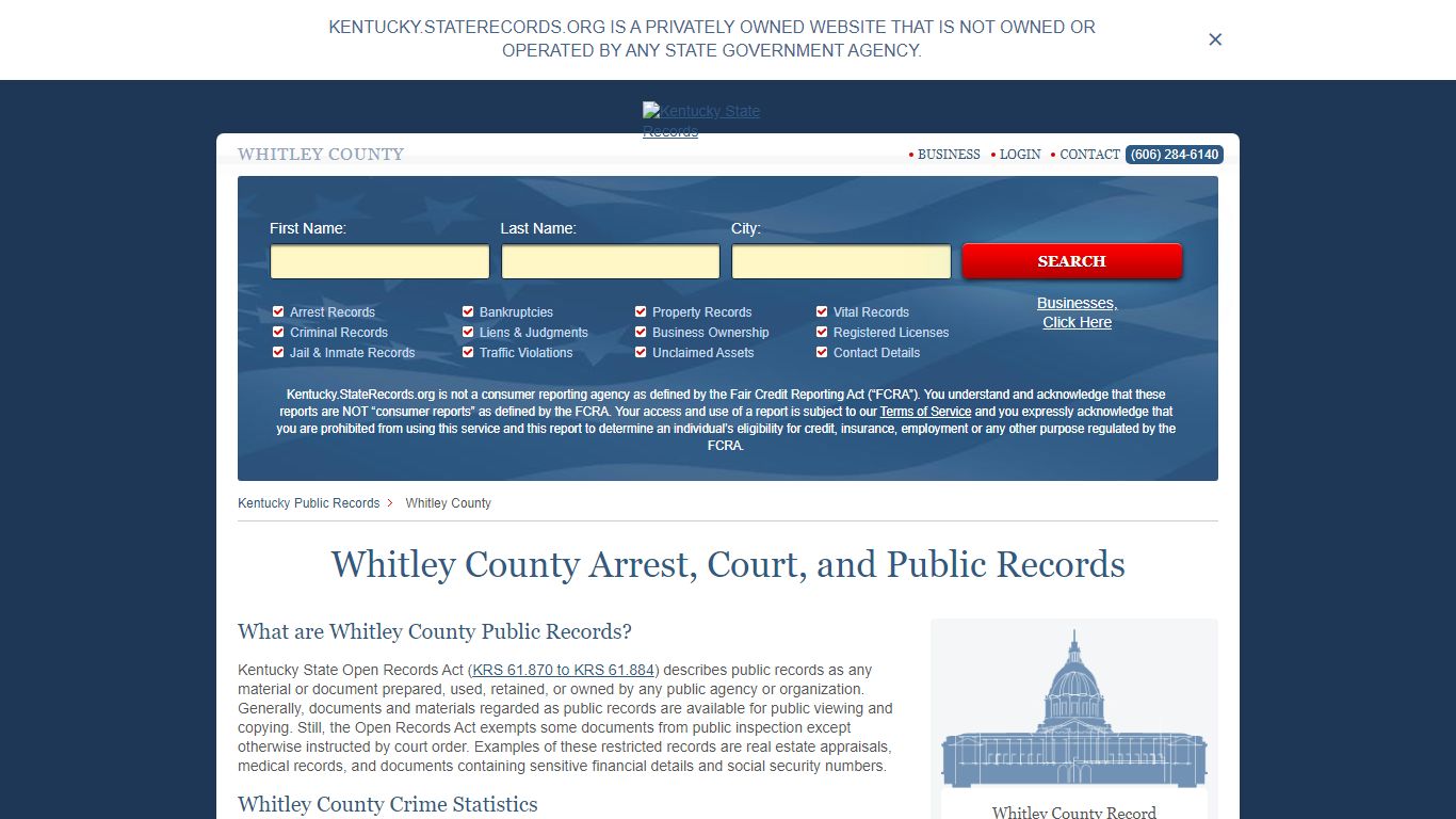 Whitley County Arrest, Court, and Public Records